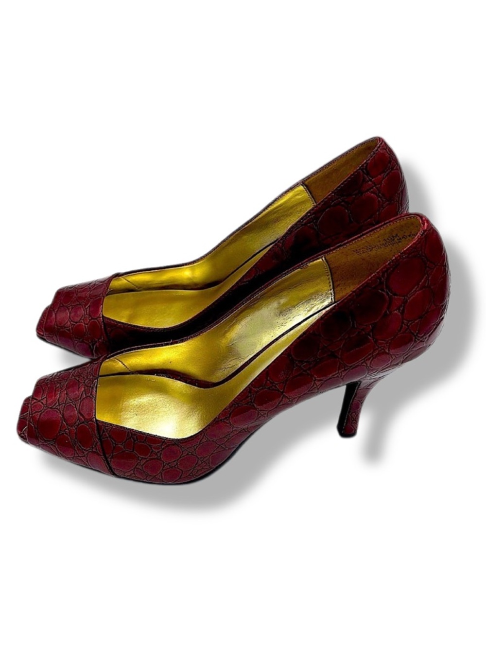 RAMPAGE "Mystic" Burgundy Patent Alligator Peep Toe Stiletto Heels